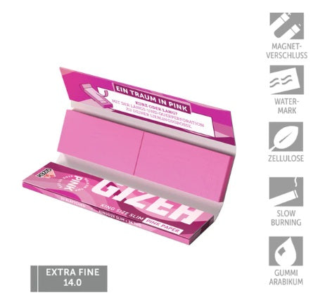 PAPELILLOS GIZEH PINK KING SIZE + TIPS 26 UNID.